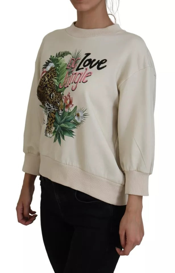 Dolce & Gabbana Beige Jungle Printed Pullover Cotton Sweater Dolce & Gabbana