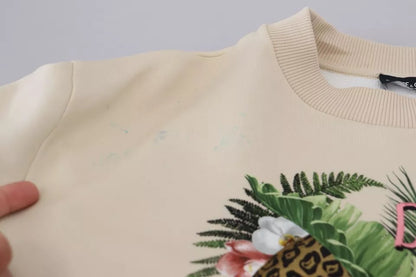 Dolce & Gabbana Beige Jungle Printed Pullover Cotton Sweater Dolce & Gabbana