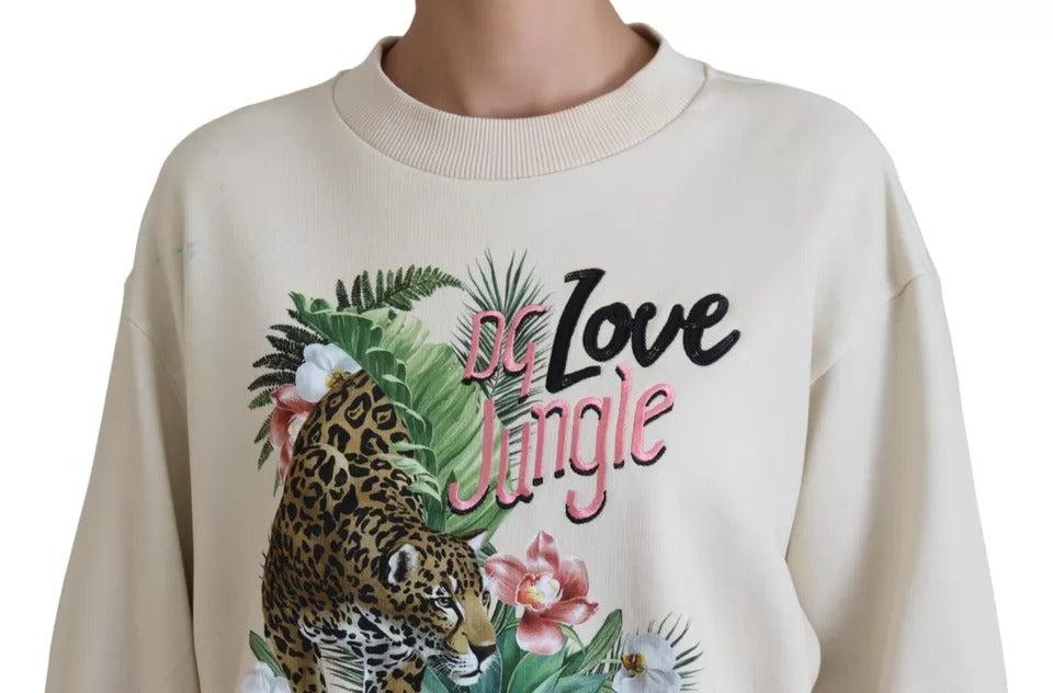 Dolce & Gabbana Beige Jungle Printed Pullover Cotton Sweater Dolce & Gabbana