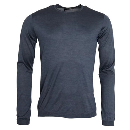 Dolce & Gabbana Dark Blue Silk Round Neck Pullover Sweater Dolce & Gabbana