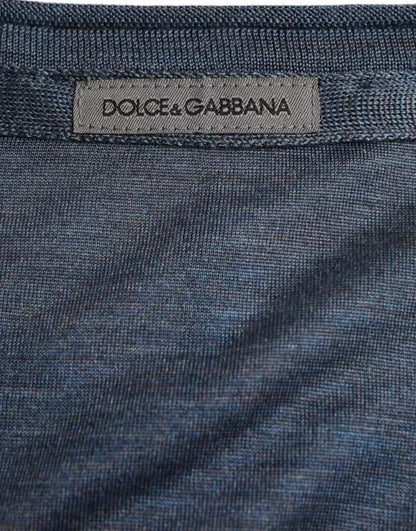 Dolce & Gabbana Dark Blue Silk Round Neck Pullover Sweater Dolce & Gabbana