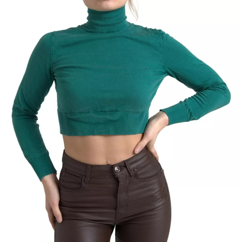 Dolce & Gabbana Dark Green Turtleneck Cropped Pullover Sweater Dolce & Gabbana