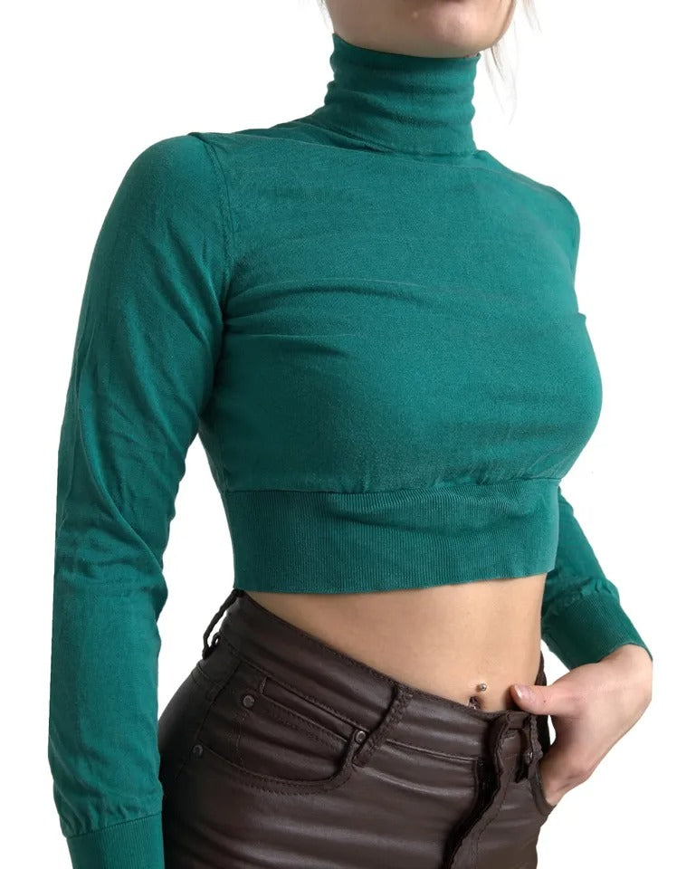 Dolce & Gabbana Dark Green Turtleneck Cropped Pullover Sweater Dolce & Gabbana