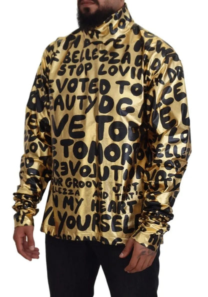 Dolce & Gabbana Gold Logo Print Turtleneck Pullover Sweater Dolce & Gabbana