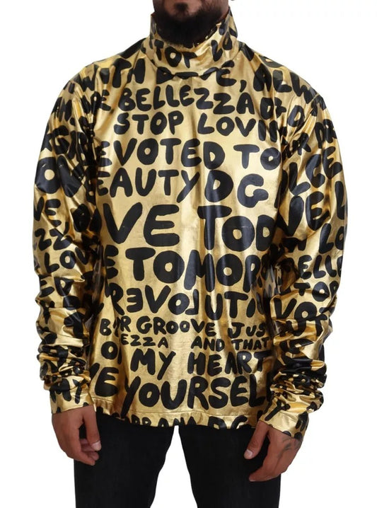 Dolce & Gabbana Gold Logo Print Turtleneck Pullover Sweater Dolce & Gabbana