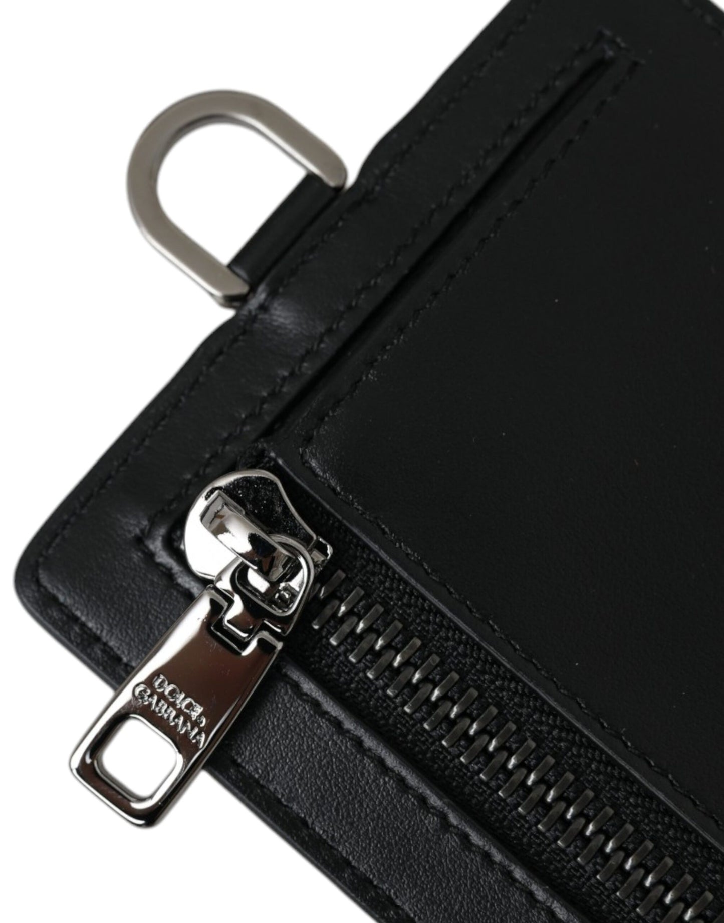 Dolce & Gabbana Black Calf Leather Lanyard Logo Card Holder Men Wallet