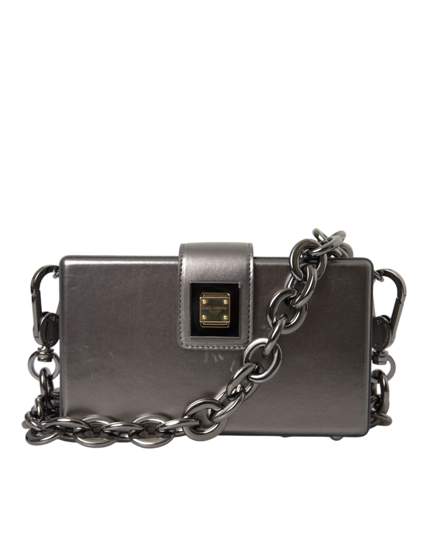 Dolce & Gabbana Metallic Gray Calfskin Leather DG BOX Shoulder Bag Dolce & Gabbana