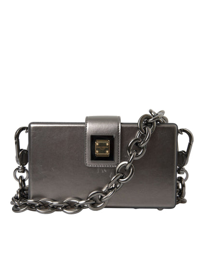 Dolce & Gabbana Metallic Gray Calfskin Leather DG BOX Shoulder Bag Dolce & Gabbana