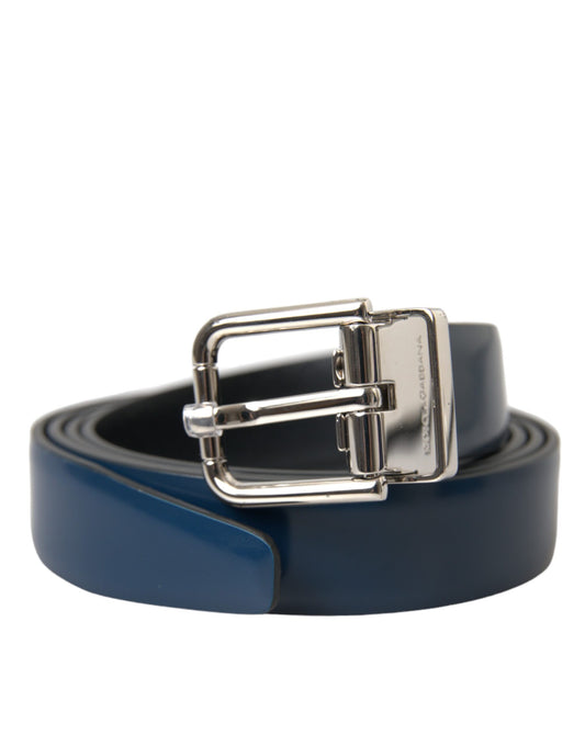 Dolce & Gabbana Blue Calf Leather Silver Metal Buckle Belt Men Dolce & Gabbana