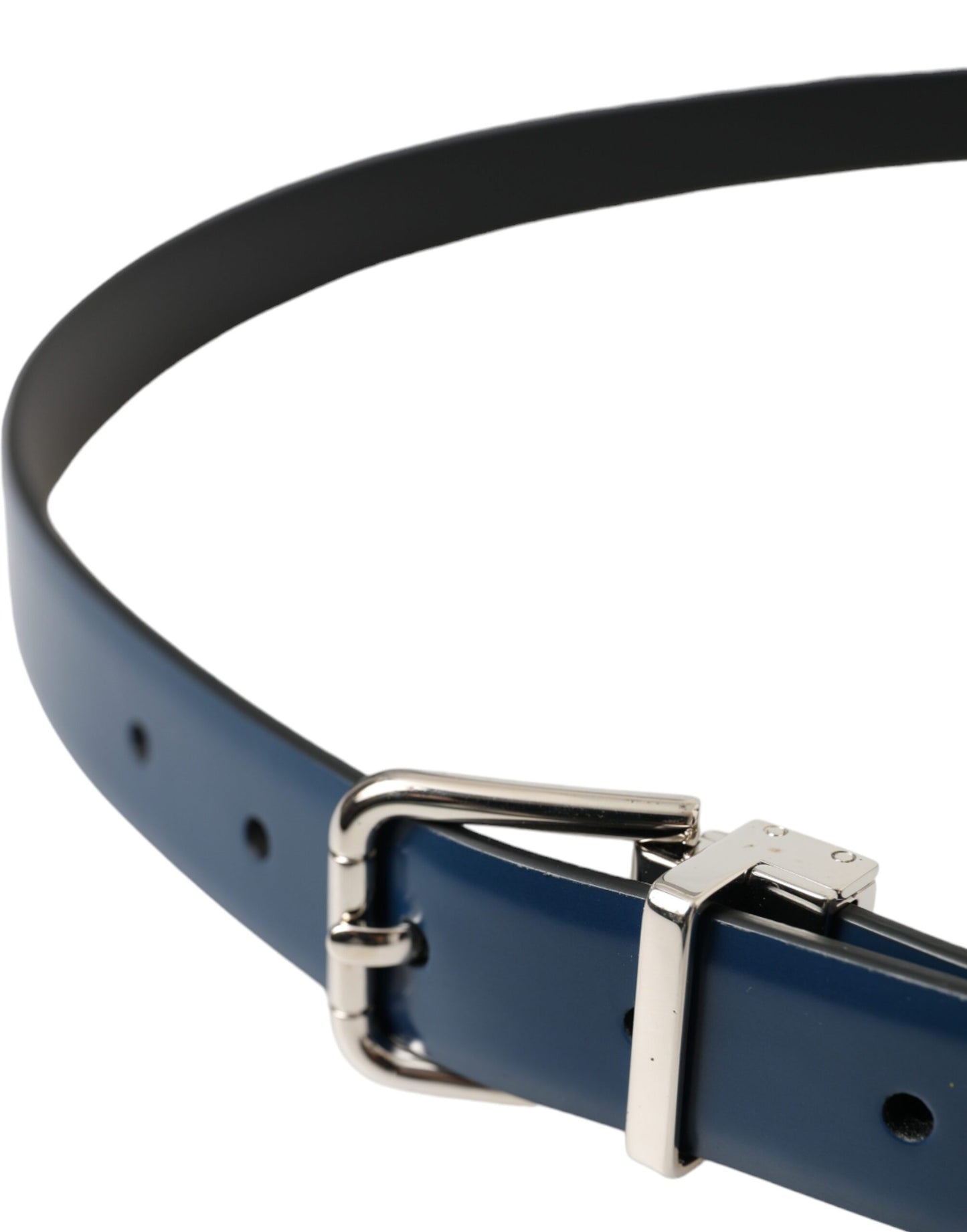 Dolce & Gabbana Blue Calf Leather Silver Metal Buckle Belt Men Dolce & Gabbana