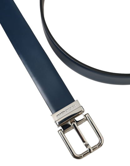 Dolce & Gabbana Blue Calf Leather Silver Metal Buckle Belt Men Dolce & Gabbana