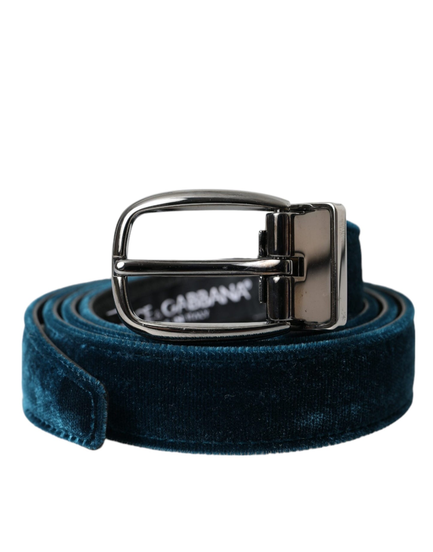 Dolce & Gabbana Blue Velvet Leather Silver Metal Buckle Belt Dolce & Gabbana