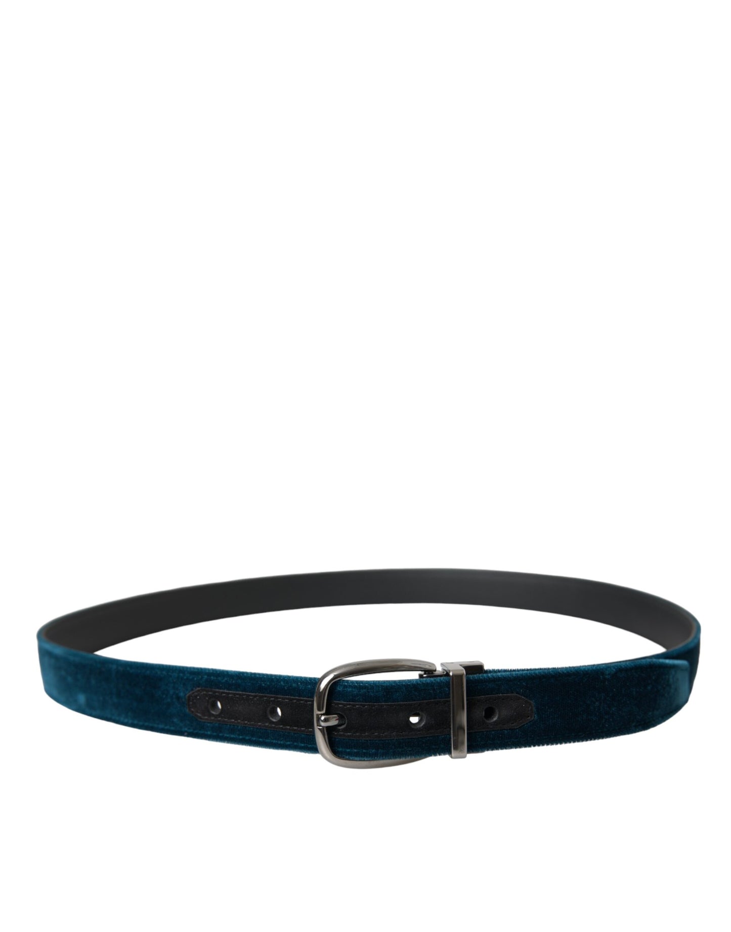 Dolce & Gabbana Blue Velvet Leather Silver Metal Buckle Belt Dolce & Gabbana