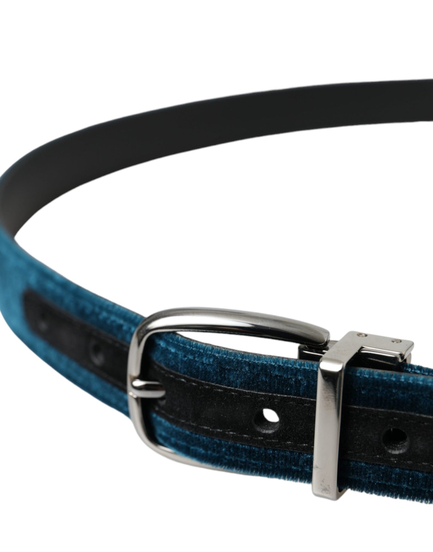 Dolce & Gabbana Blue Velvet Leather Silver Metal Buckle Belt Dolce & Gabbana