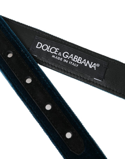 Dolce & Gabbana Blue Velvet Leather Silver Metal Buckle Belt Dolce & Gabbana