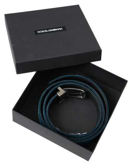 Dolce & Gabbana Blue Velvet Leather Silver Metal Buckle Belt Dolce & Gabbana