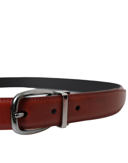 Dolce & Gabbana Brown Leather Silver Metal Buckle Belt Men Dolce & Gabbana