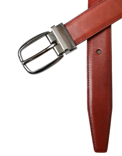 Dolce & Gabbana Brown Leather Silver Metal Buckle Belt Men Dolce & Gabbana