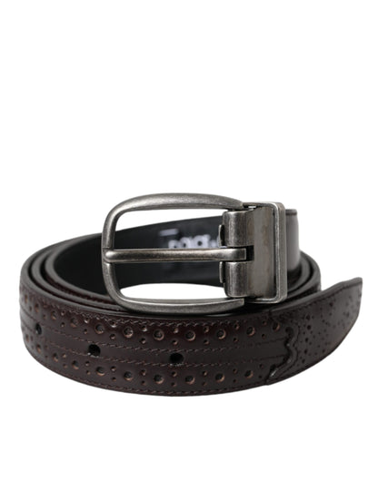 Dolce & Gabbana Dark Brown Perforated Leather Metal Buckle Belt Men Dolce & Gabbana