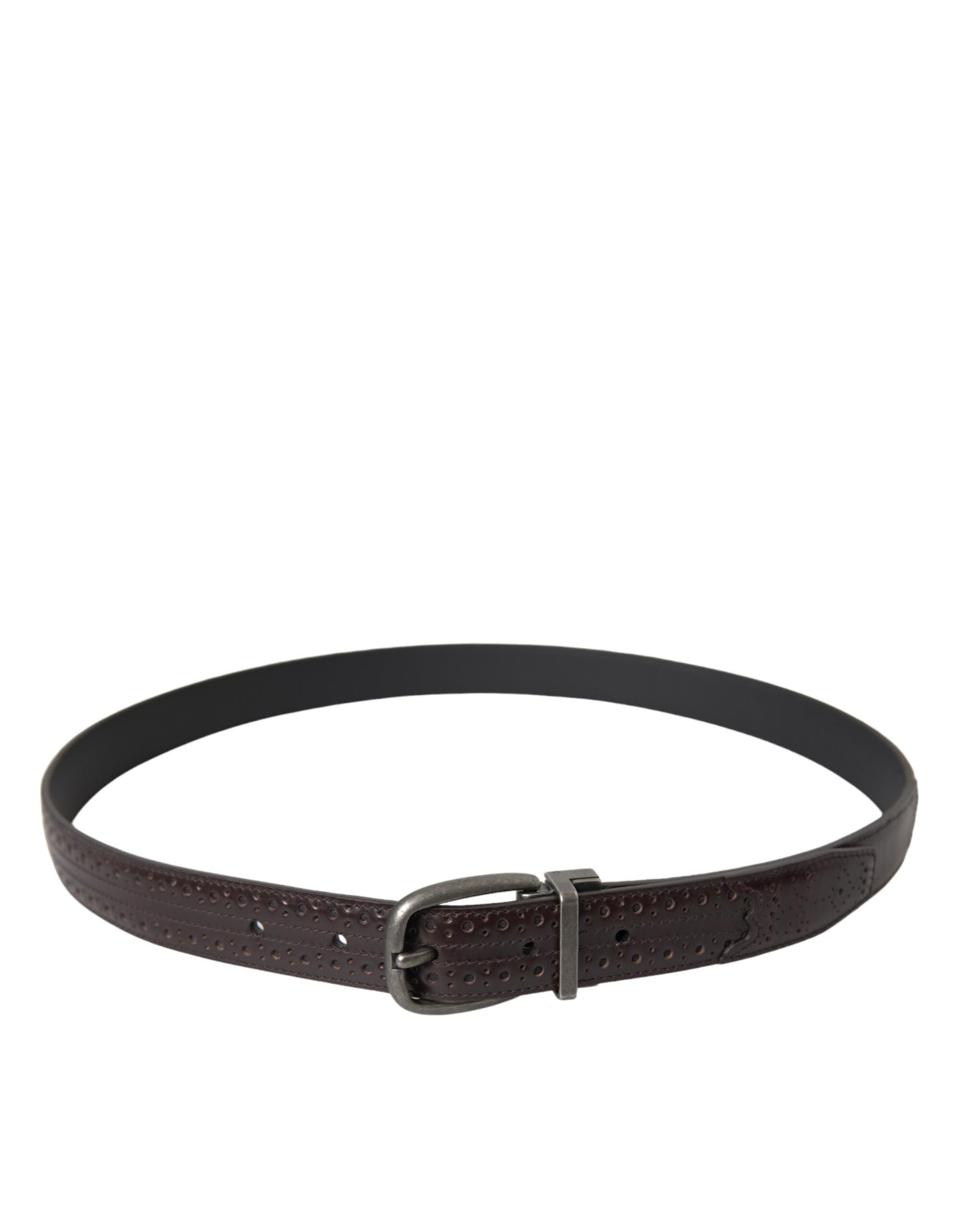 Dolce & Gabbana Dark Brown Perforated Leather Metal Buckle Belt Men Dolce & Gabbana