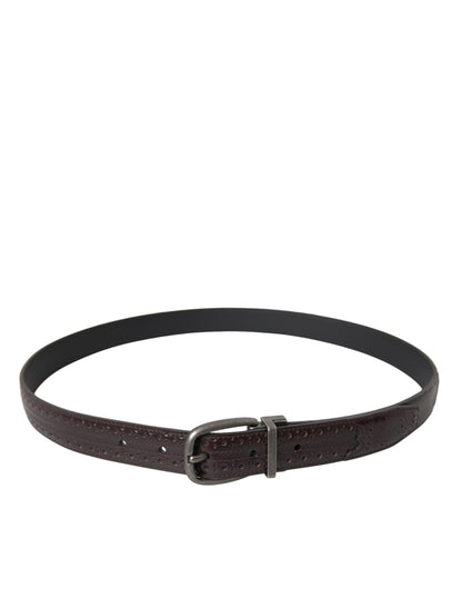 Dolce & Gabbana Dark Brown Perforated Leather Metal Buckle Belt Men Dolce & Gabbana