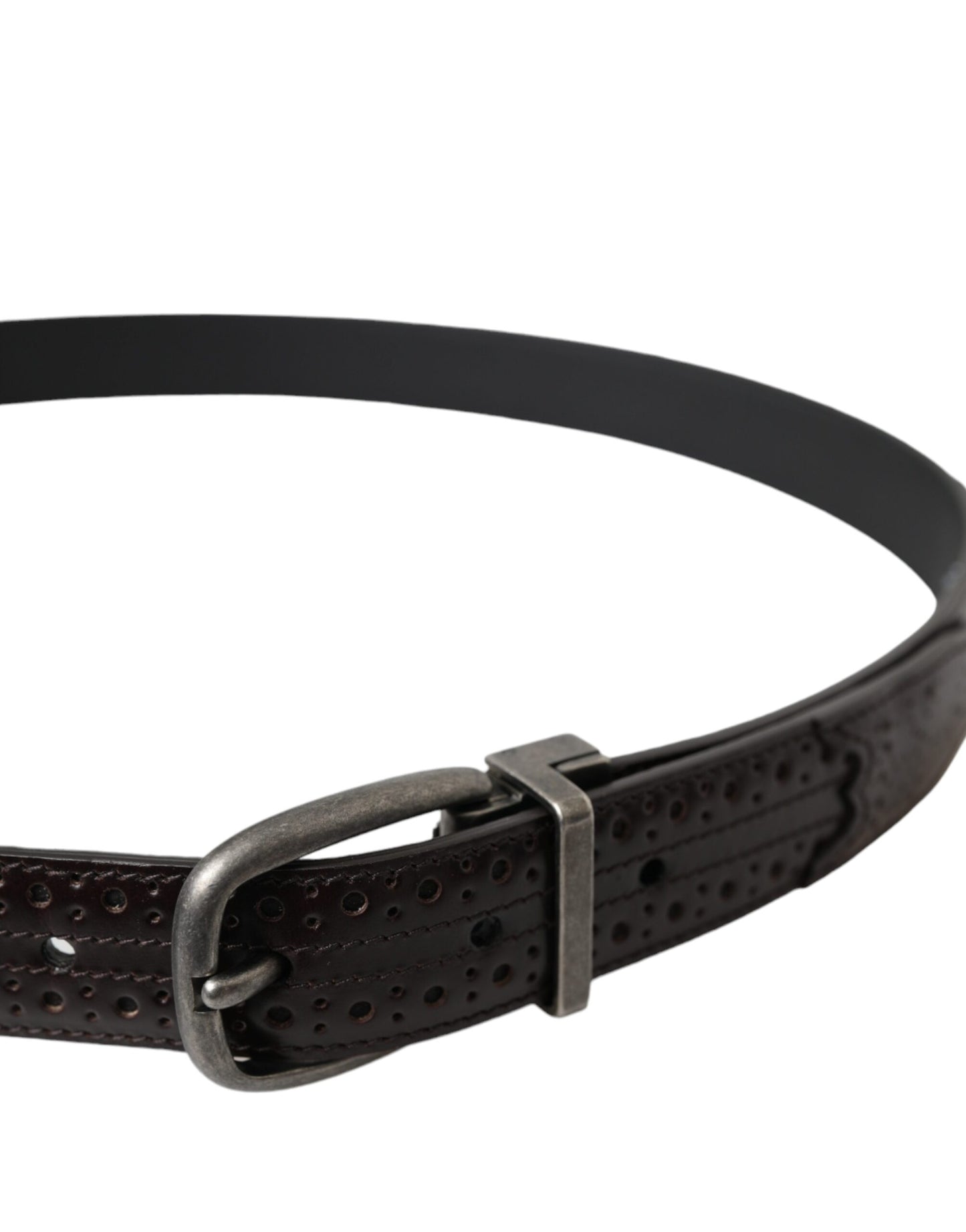 Dolce & Gabbana Dark Brown Perforated Leather Metal Buckle Belt Men Dolce & Gabbana