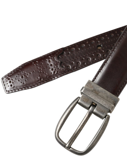 Dolce & Gabbana Dark Brown Perforated Leather Metal Buckle Belt Men Dolce & Gabbana