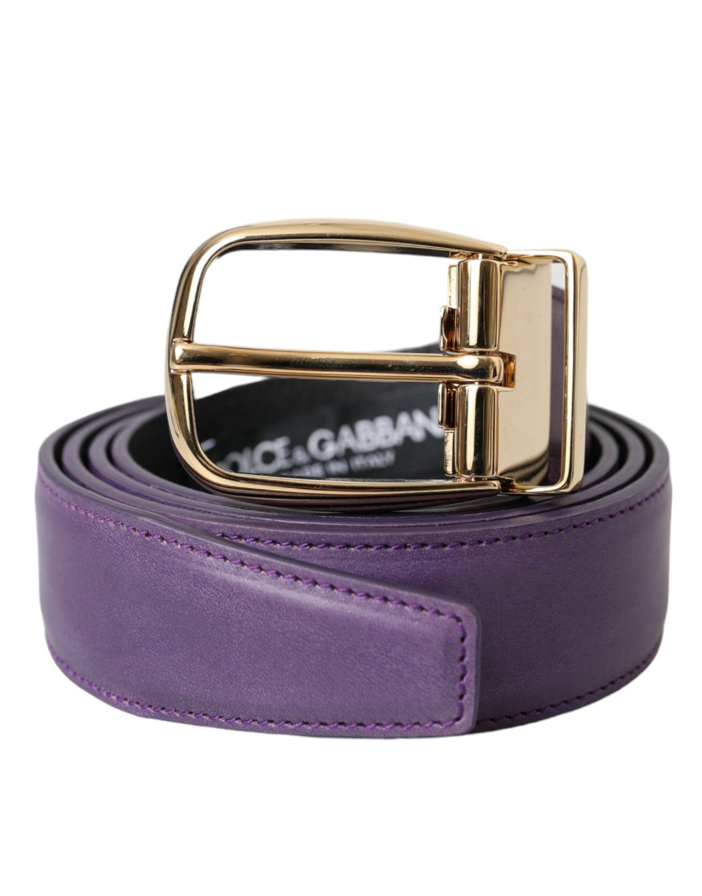 Dolce & Gabbana Purple Leather Gold Metal Buckle Belt Men Dolce & Gabbana