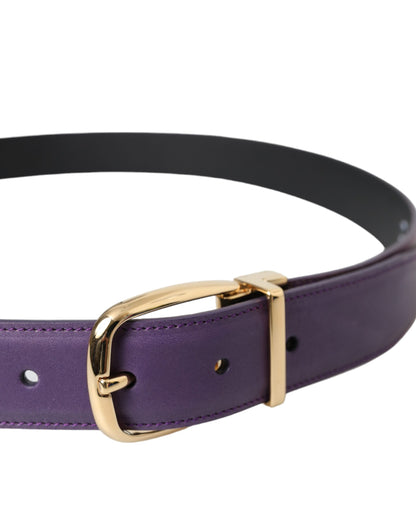 Dolce & Gabbana Purple Leather Gold Metal Buckle Belt Men Dolce & Gabbana