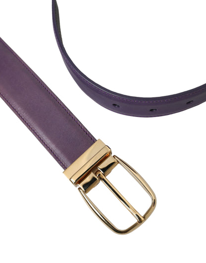 Dolce & Gabbana Purple Leather Gold Metal Buckle Belt Men Dolce & Gabbana