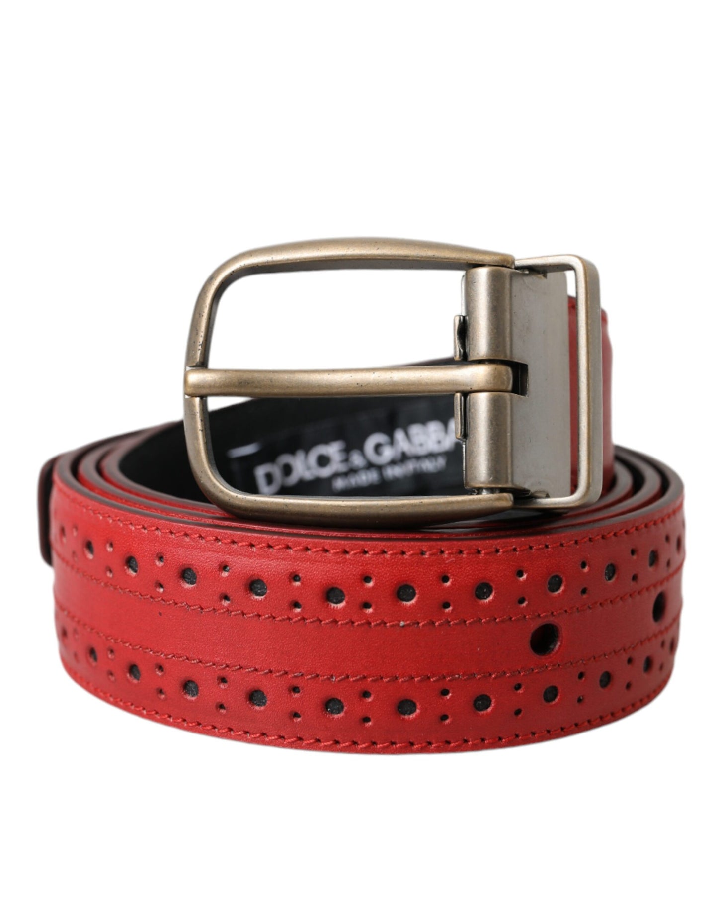 Dolce & Gabbana Red Perforated Leather Metal Buckle Belt Men Dolce & Gabbana