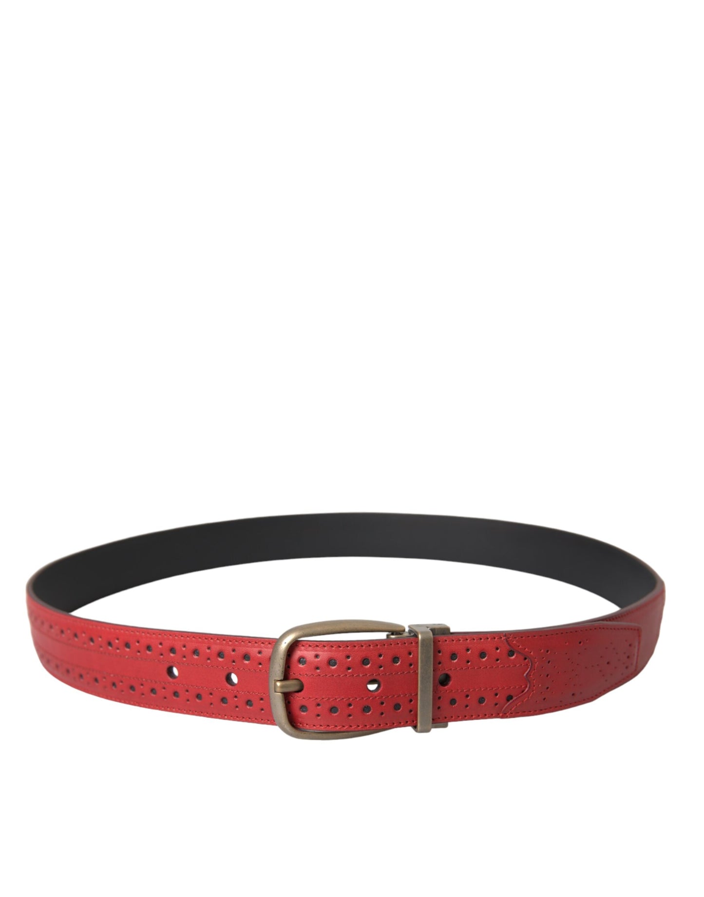 Dolce & Gabbana Red Perforated Leather Metal Buckle Belt Men Dolce & Gabbana