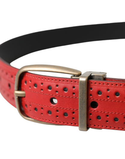 Dolce & Gabbana Red Perforated Leather Metal Buckle Belt Men Dolce & Gabbana