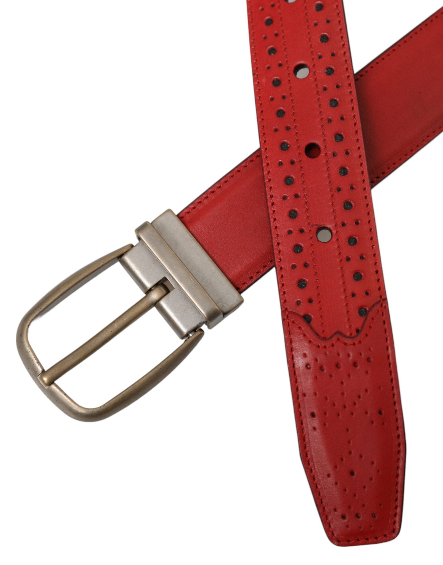 Dolce & Gabbana Red Perforated Leather Metal Buckle Belt Men Dolce & Gabbana