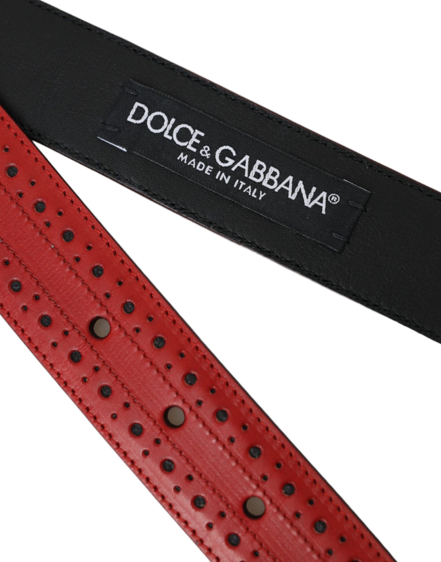 Dolce & Gabbana Red Perforated Leather Metal Buckle Belt Men Dolce & Gabbana