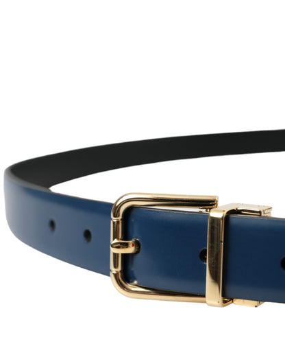 Dolce & Gabbana Blue Calf Leather Gold Metal Buckle Belt Men Dolce & Gabbana