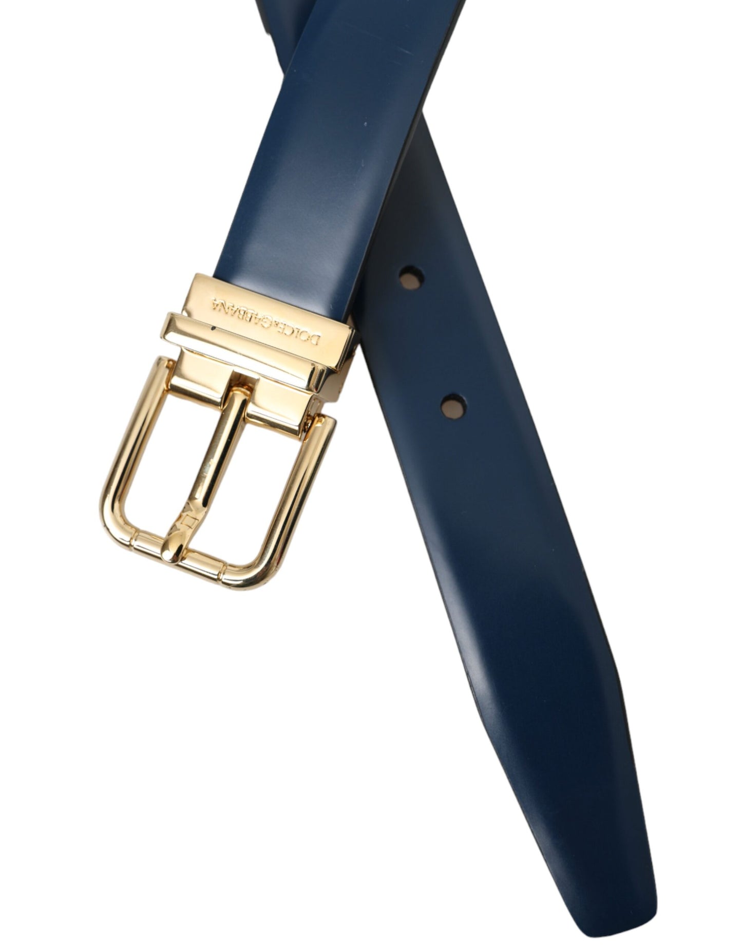 Dolce & Gabbana Blue Calf Leather Gold Metal Buckle Belt Men Dolce & Gabbana