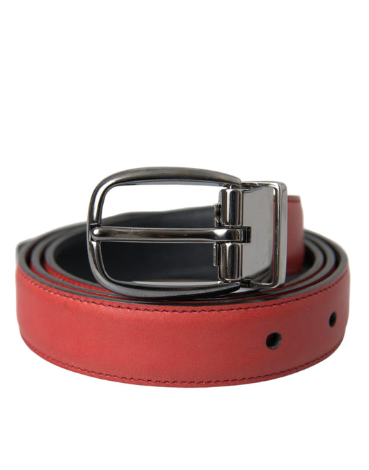 Dolce & Gabbana Red Leather Silver Metal Buckle Belt Men Dolce & Gabbana