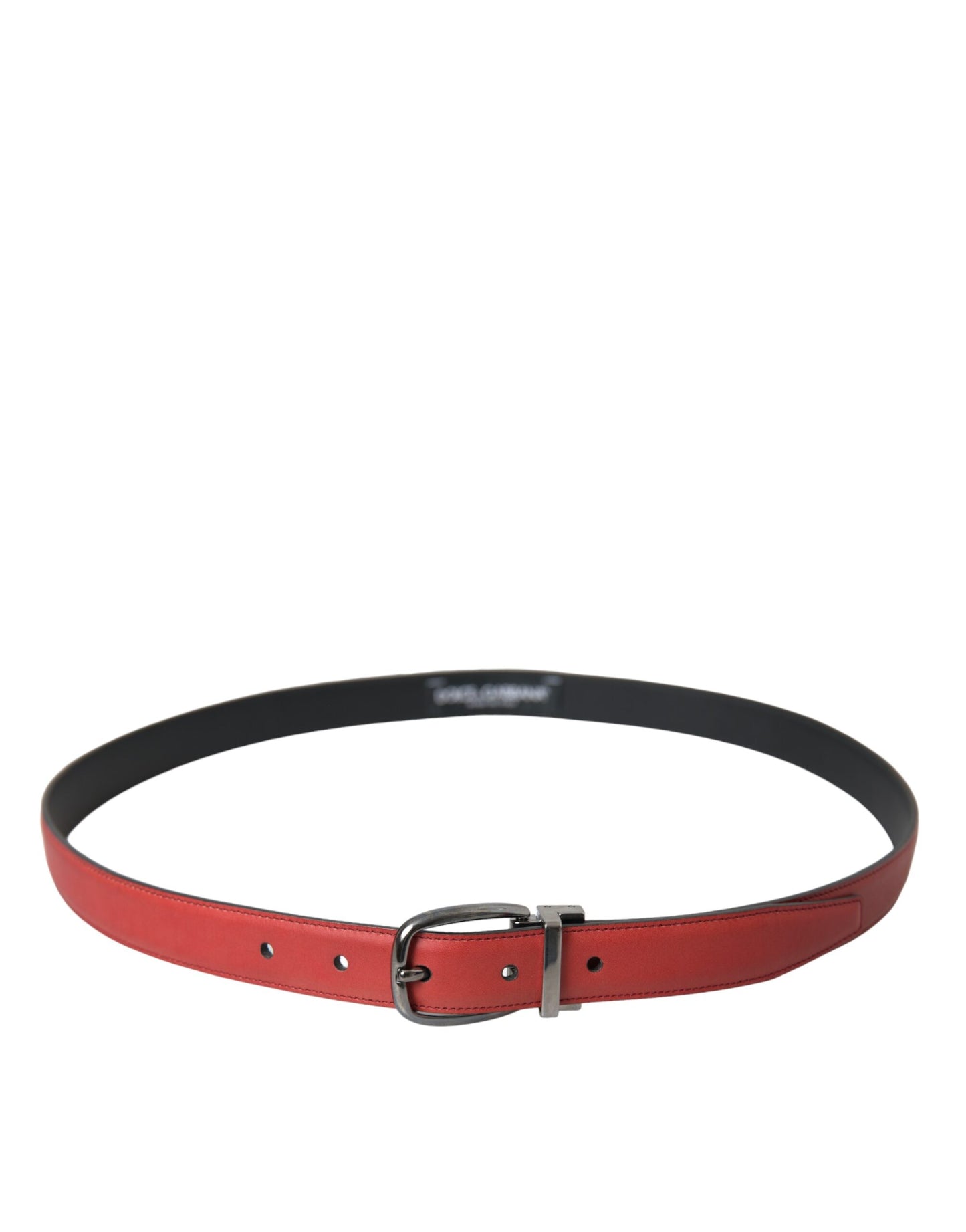 Dolce & Gabbana Red Leather Silver Metal Buckle Belt Men Dolce & Gabbana