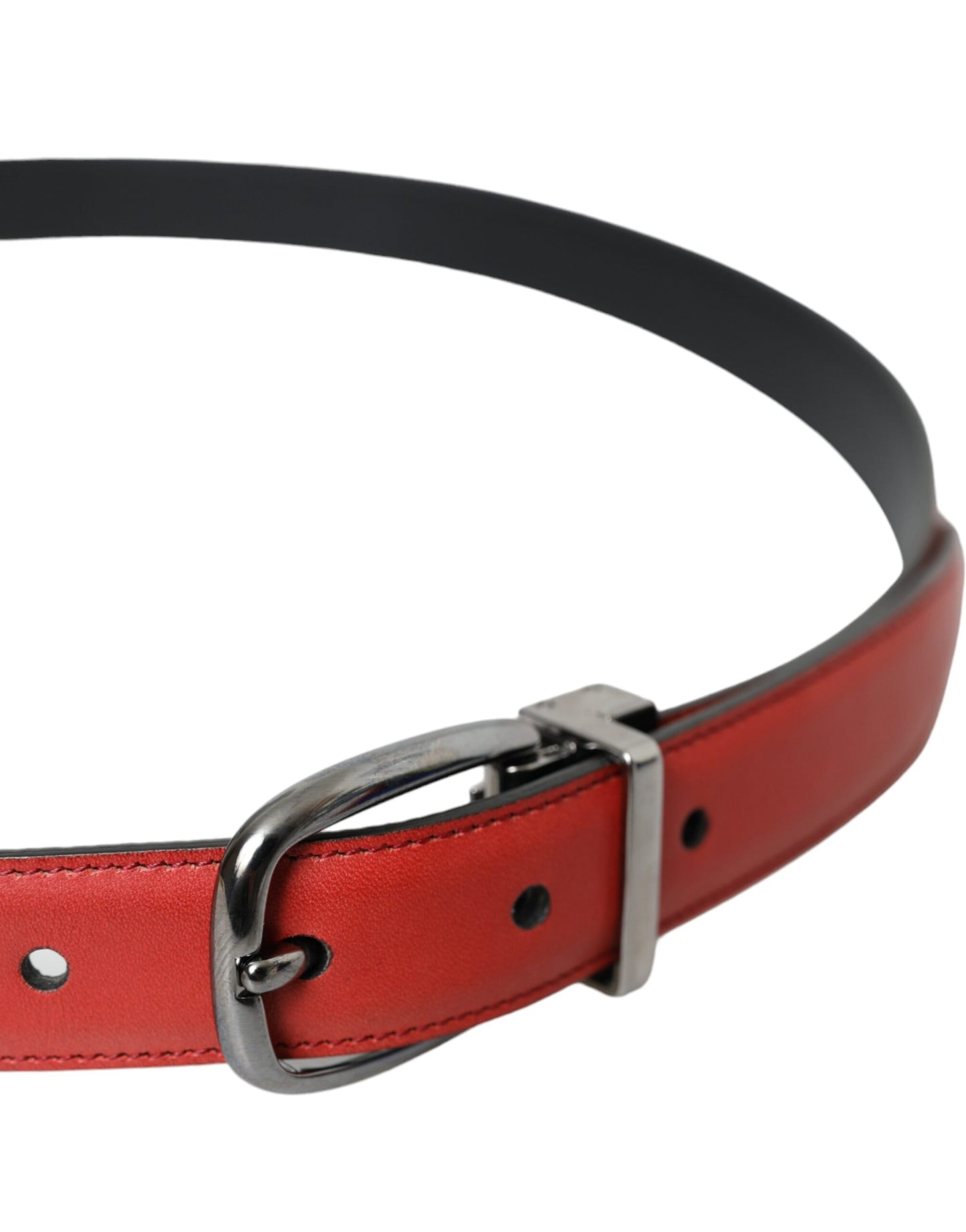 Dolce & Gabbana Red Leather Silver Metal Buckle Belt Men Dolce & Gabbana