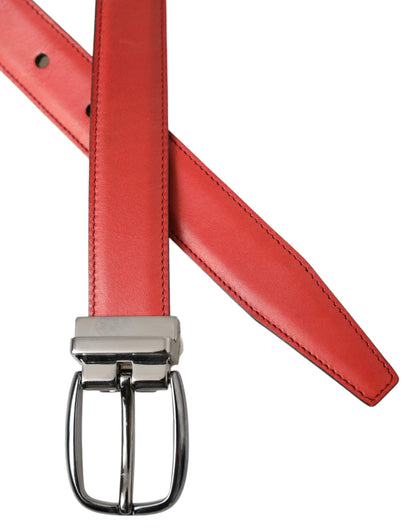 Dolce & Gabbana Red Leather Silver Metal Buckle Belt Men Dolce & Gabbana