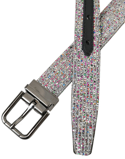 Dolce & Gabbana Multicolor Embellished Silver Metal Buckle Belt Dolce & Gabbana