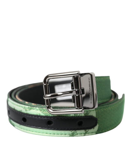 Dolce & Gabbana Green Leather Jacquard Silver Metal Buckle Belt Dolce & Gabbana