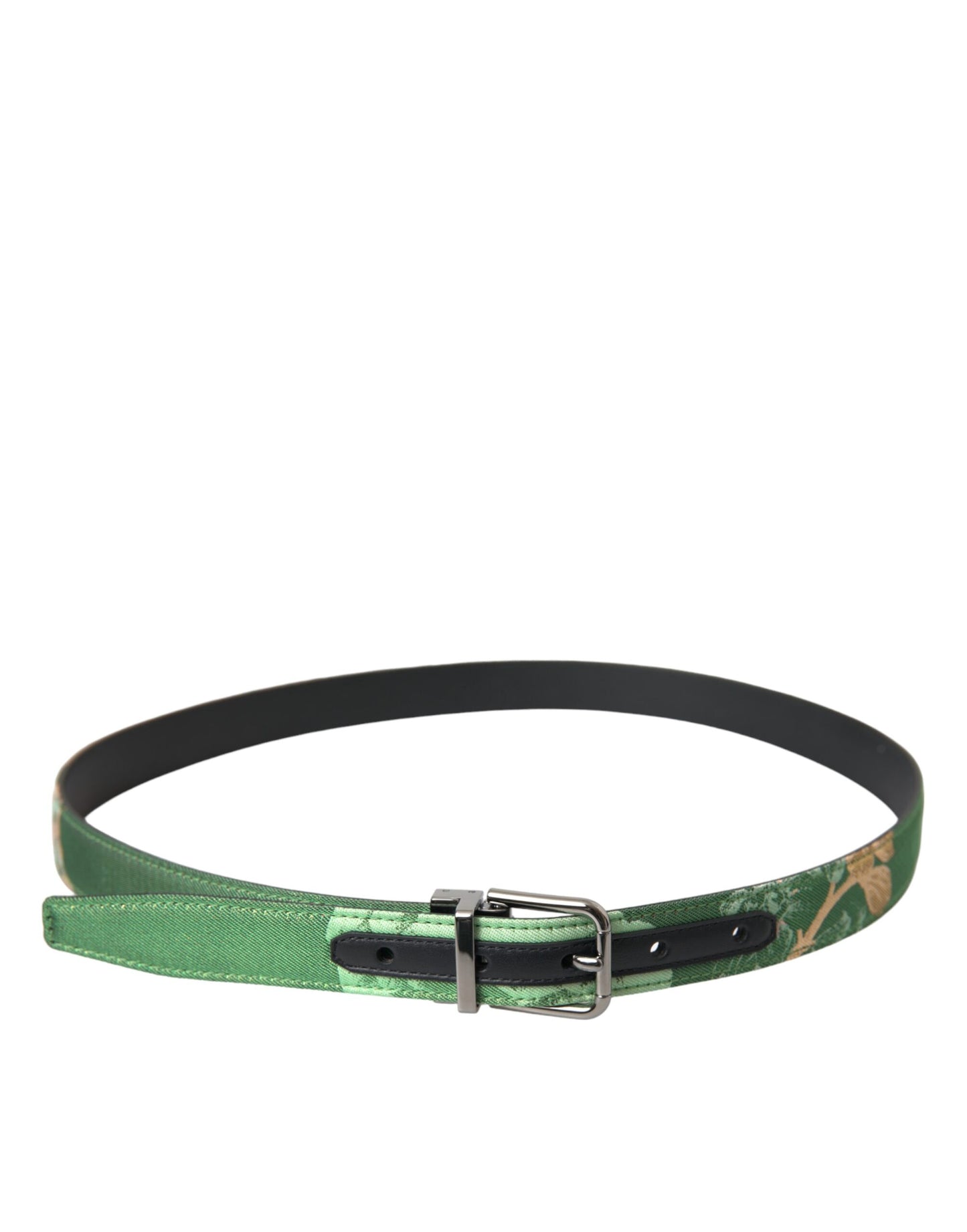 Dolce & Gabbana Green Leather Jacquard Silver Metal Buckle Belt Dolce & Gabbana