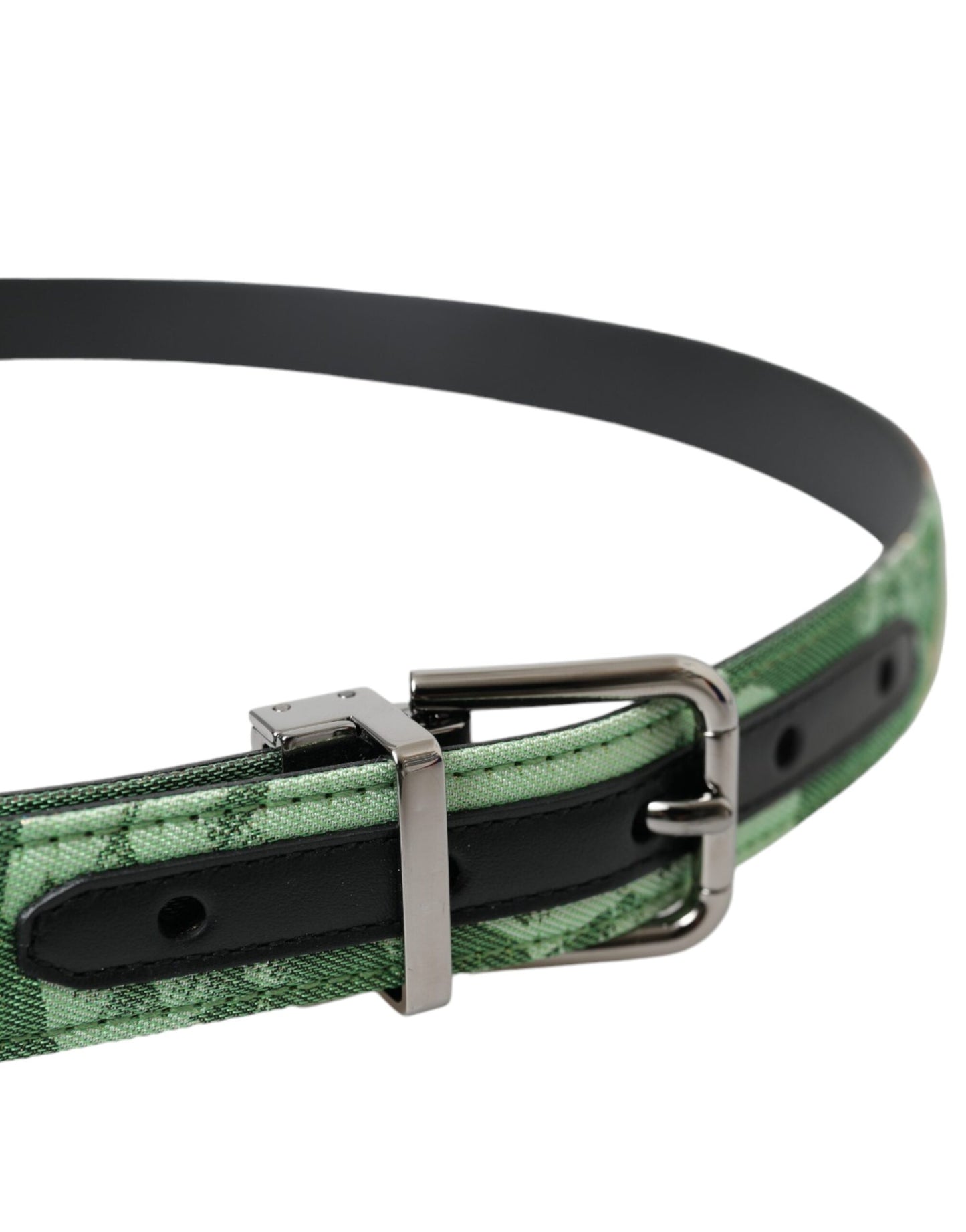 Dolce & Gabbana Green Leather Jacquard Silver Metal Buckle Belt Dolce & Gabbana