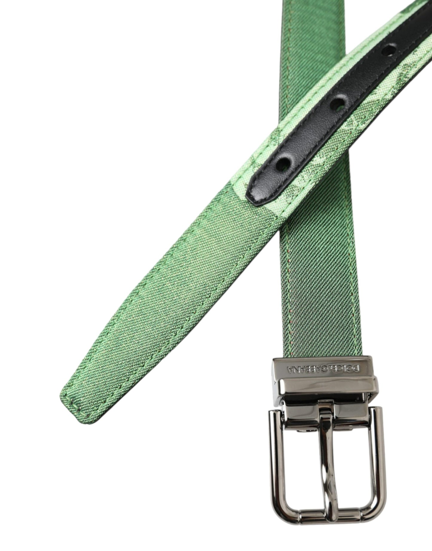 Dolce & Gabbana Green Leather Jacquard Silver Metal Buckle Belt Dolce & Gabbana