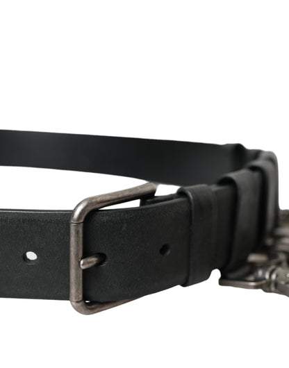 Dolce & Gabbana Black Calf Leather Silver Metal Buckle Belt Dolce & Gabbana