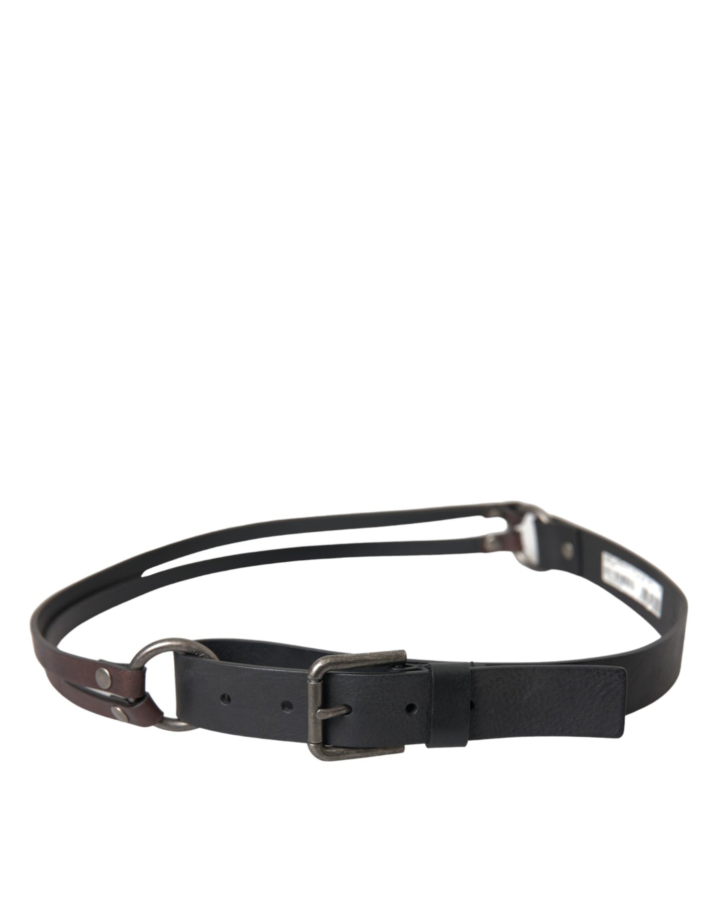 Dolce & Gabbana Black Brown Leather Silver Metal Buckle Belt Dolce & Gabbana