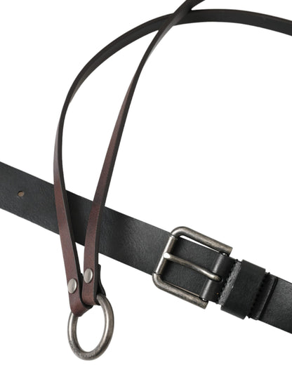 Dolce & Gabbana Black Brown Leather Silver Metal Buckle Belt Dolce & Gabbana