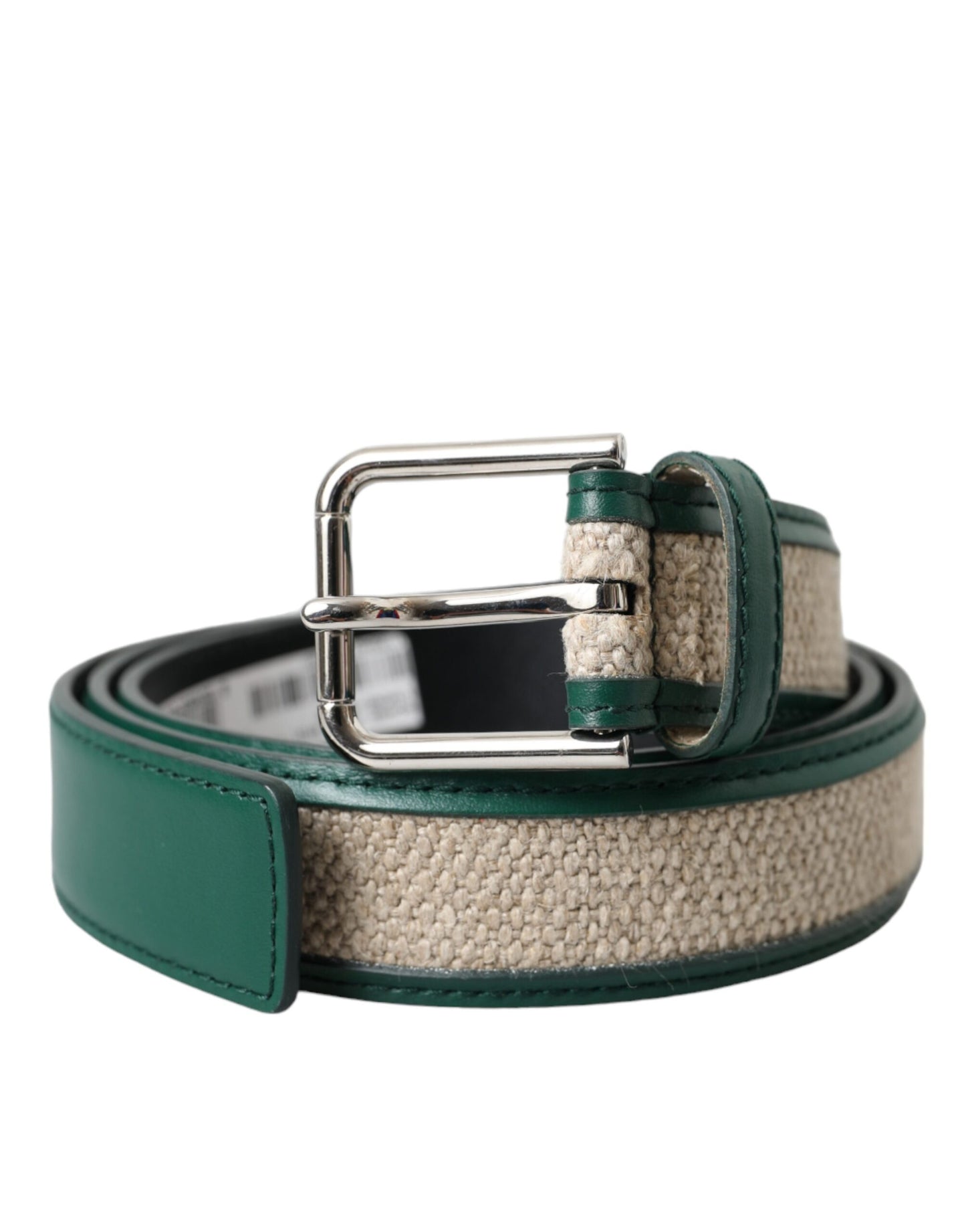 Dolce & Gabbana Green Beige Leather Weaved Metal Buckle Belt Dolce & Gabbana